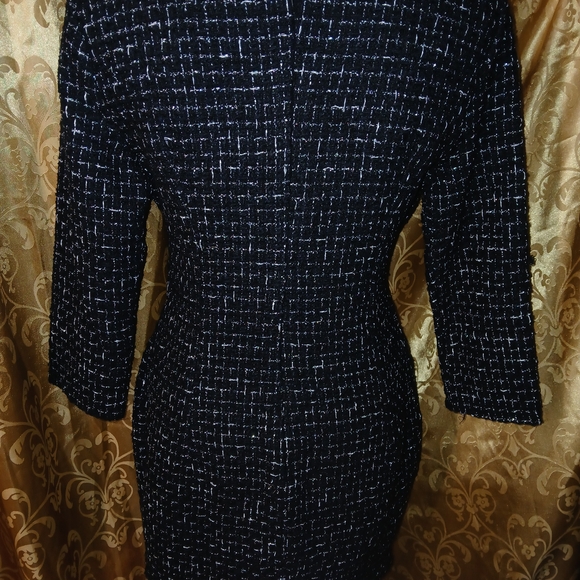 SHEIN Navy and White Tweed Midi Dress - Picture 2 of 5